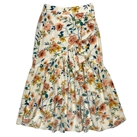 Milk & Honey Ruffle Hi Low Maxi Skirt Sz S Floral Elastic Waist Boho Summer NEW - Picture 1 of 9